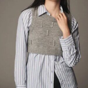 NWT Maeve Twofer Embellished Sweater Vest Female XS Grey and Blue Striped Preppy
